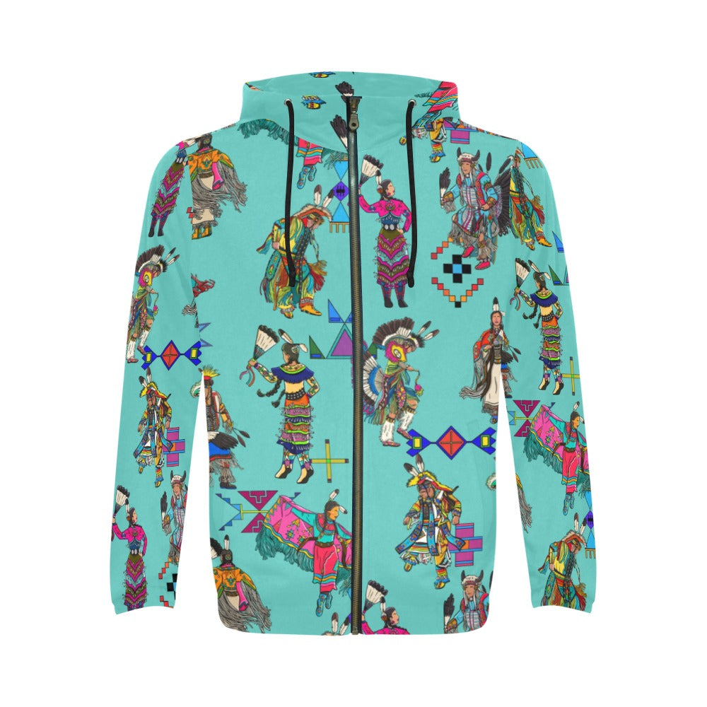 Grand Entry Dancers Eggshell Blue Men's Zipper Hoodie