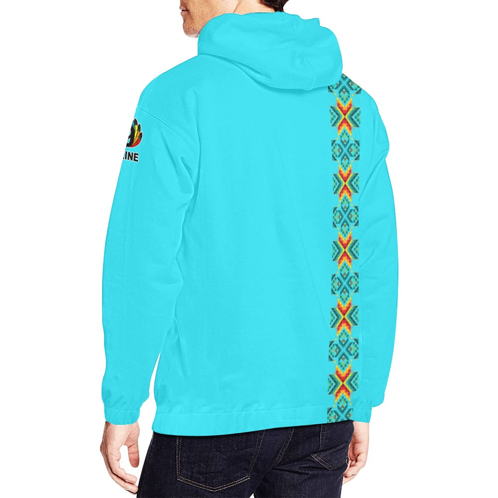 Turquoise Blanket Strip Hoodie for Men