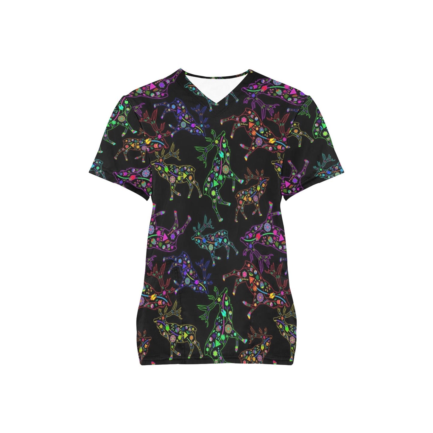 Neon Floral Elks Scrub Top