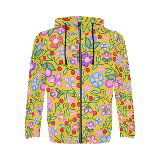 Petal Harmony Ochre Zip Hoodie