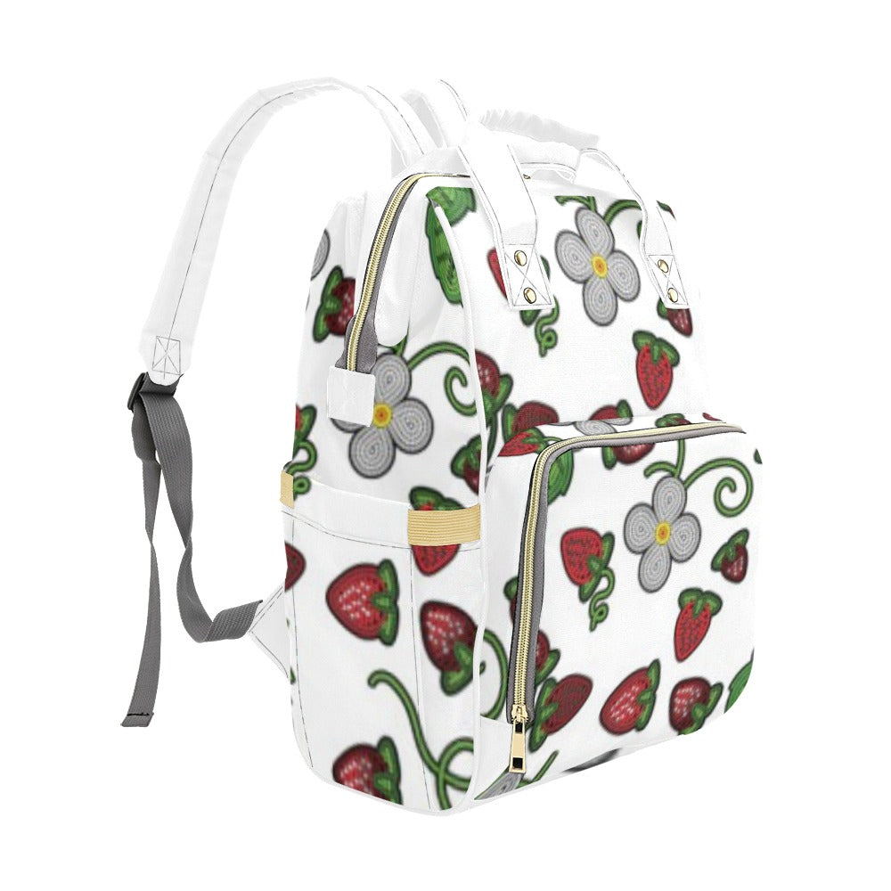 Strawberry Dreams White Multi-Function Diaper Backpack/Diaper Bag