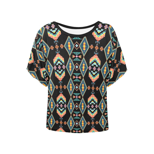Travois Tipi Black Women's Batwing-Sleeved Blouse T shirt
