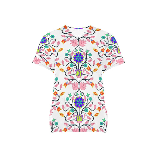 Floral Beadwork Four Clans White Scrub Top