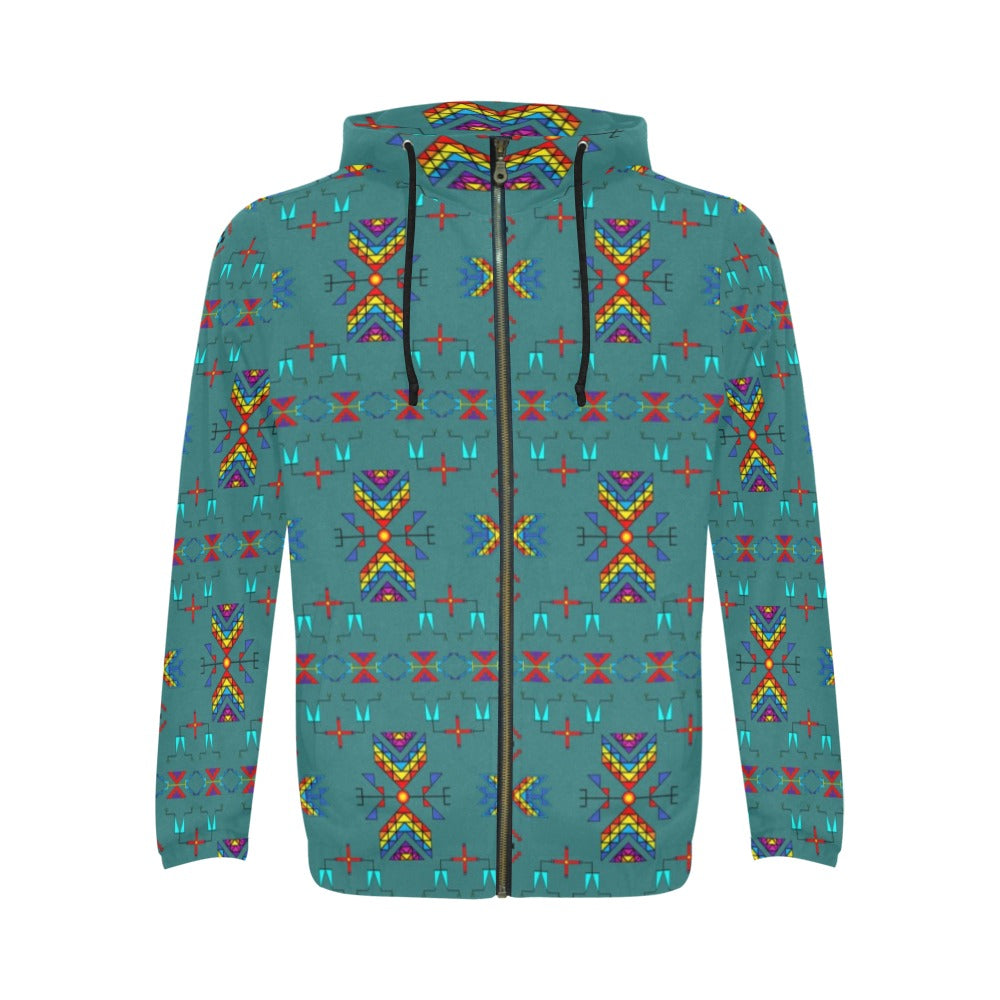 Rainy Chief Rainbow Teal Sky Men's Zipper Hoodie