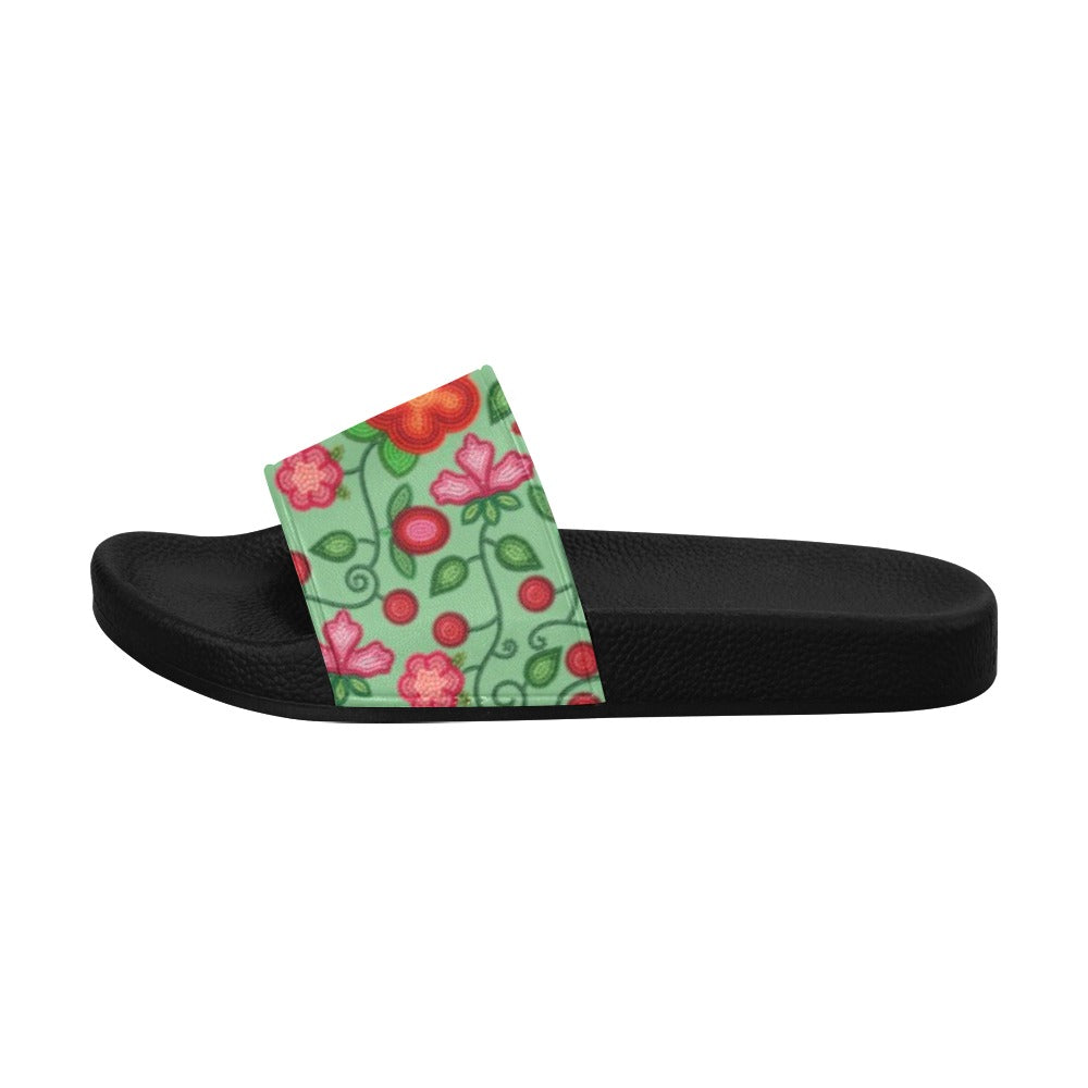 Rose Reverie Green Slide Sandals
