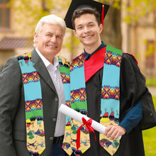 Load image into Gallery viewer, Horses and Buffalo Ledger Torquoise Graduation Stole
