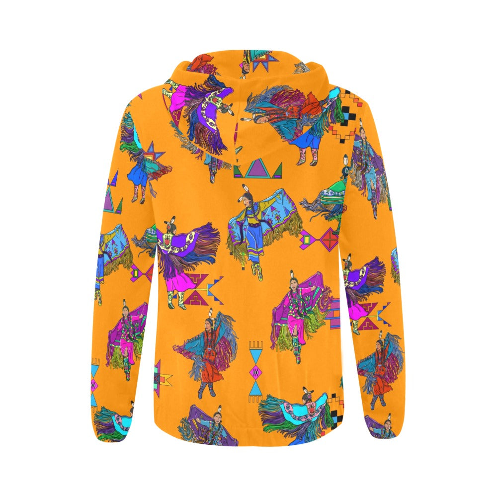 Women's Fancy Dancers Orange Full Zip Hoodie for Women