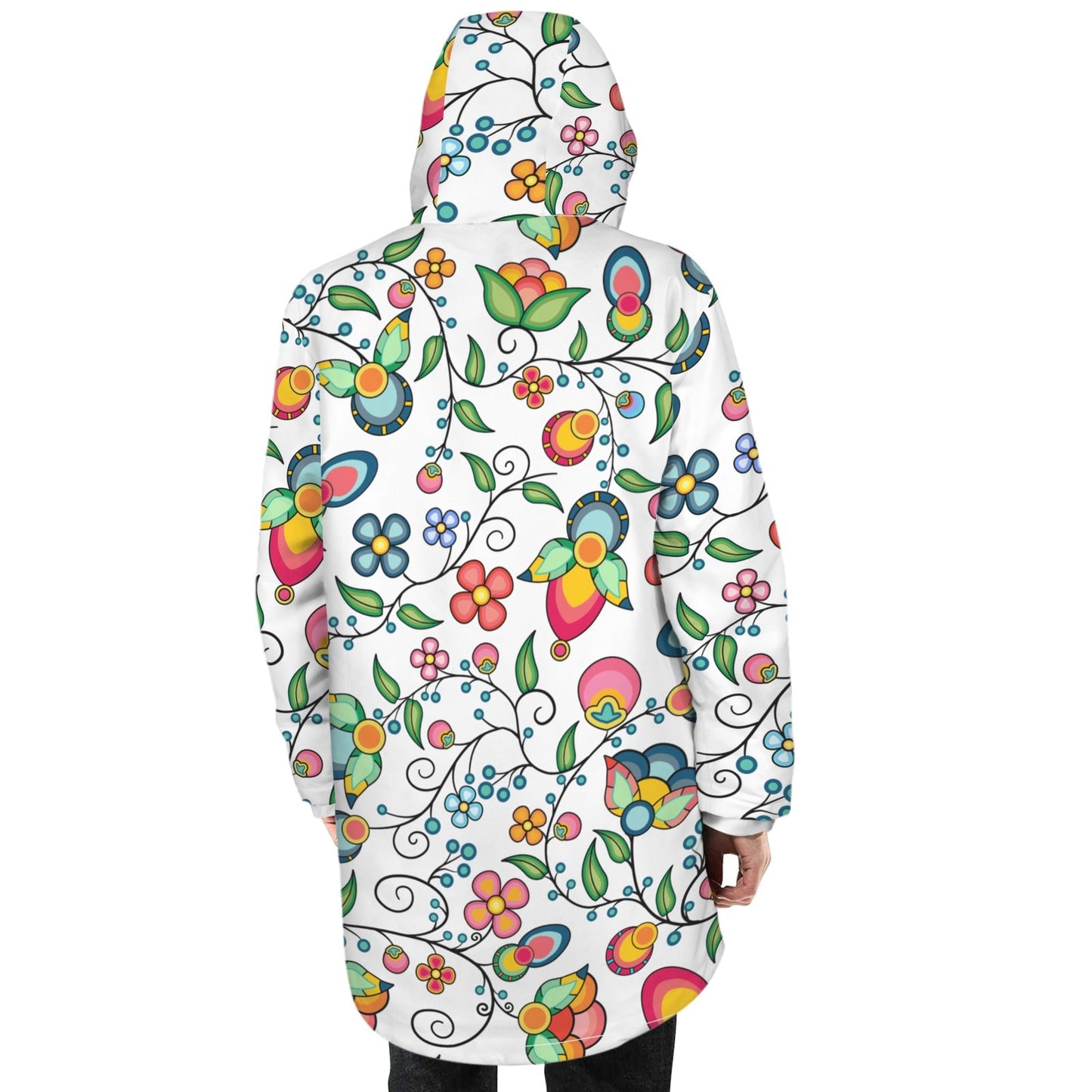 Floral Bounty White Unisex Sherpa Lined Hooded Coat