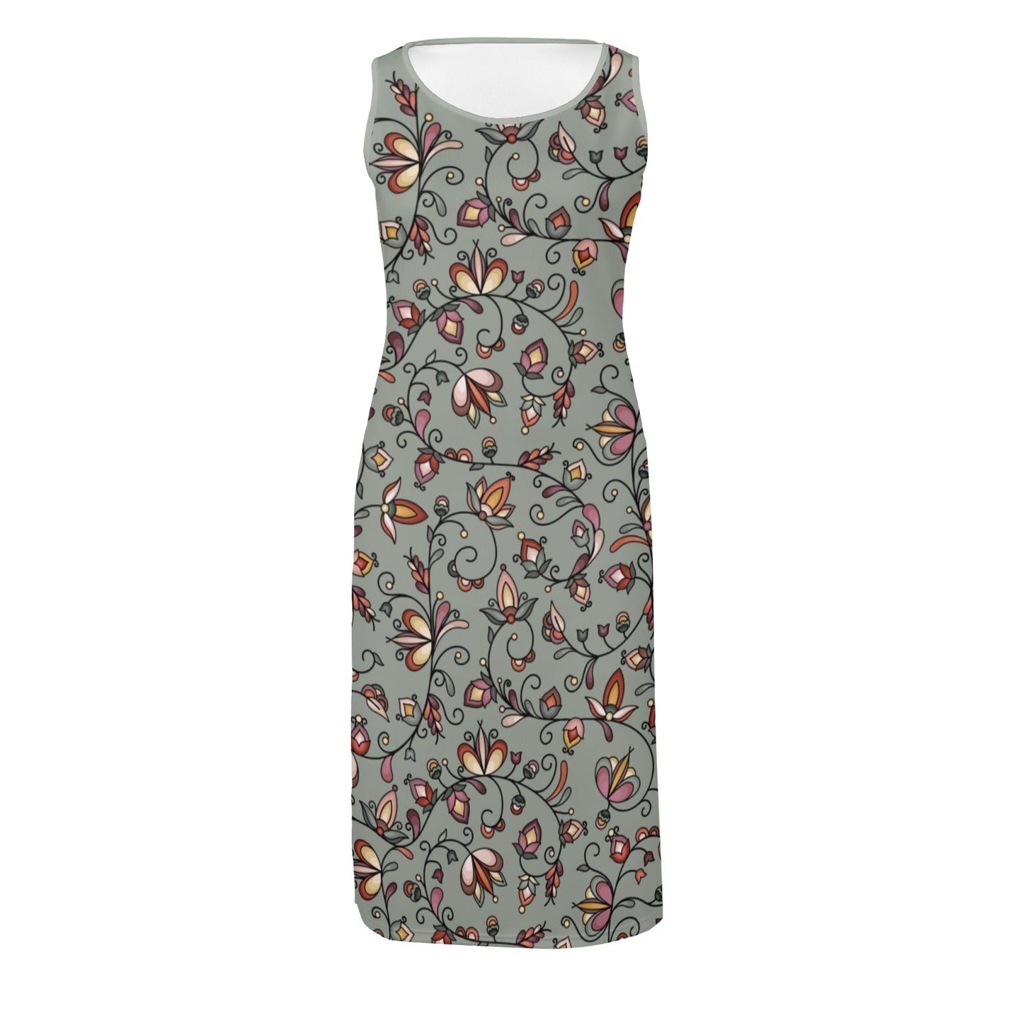 Burnt Sky Petals Green Phaedra Sleeveless Open Fork Long Dress