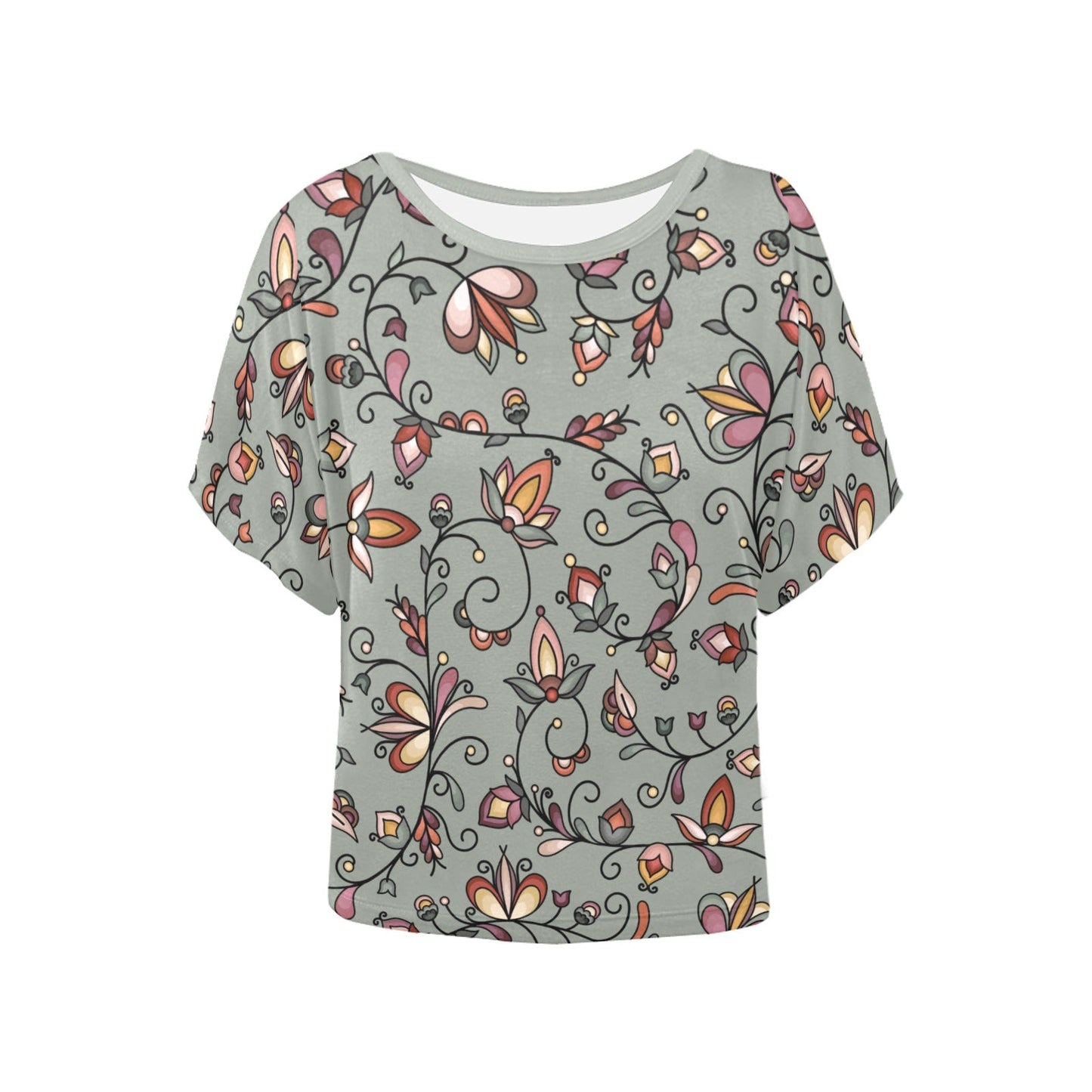 Burnt Sky Petals Green Women's Batwing-Sleeved Blouse T shirt