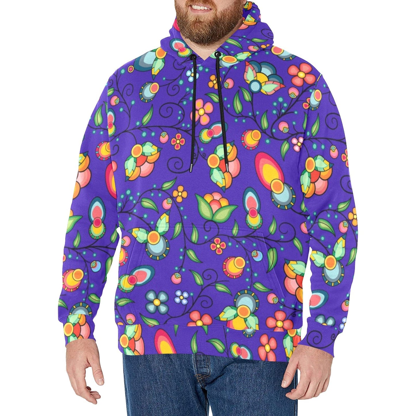 Floral Bounty Blue Men's Long Sleeve Fleece Hoodie