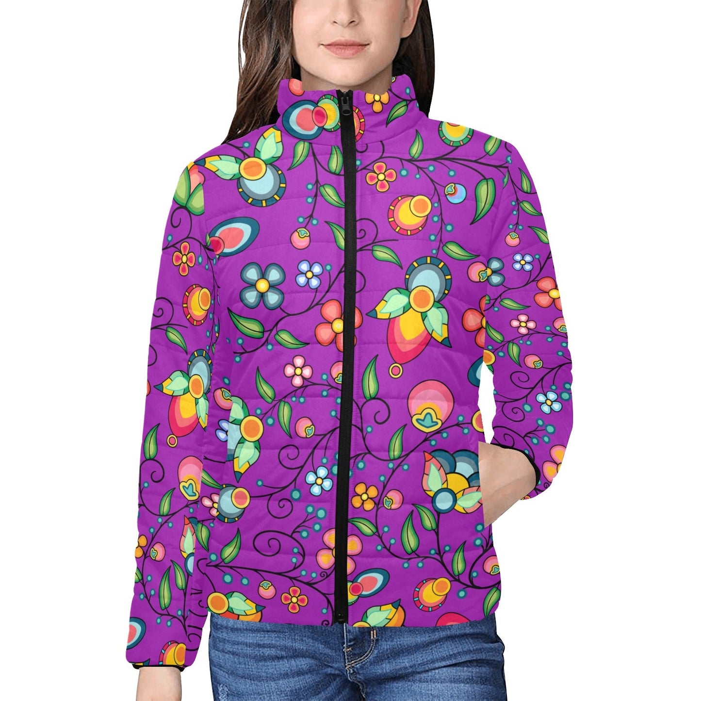 Floral Bounty Purple Women's Padded Jacket