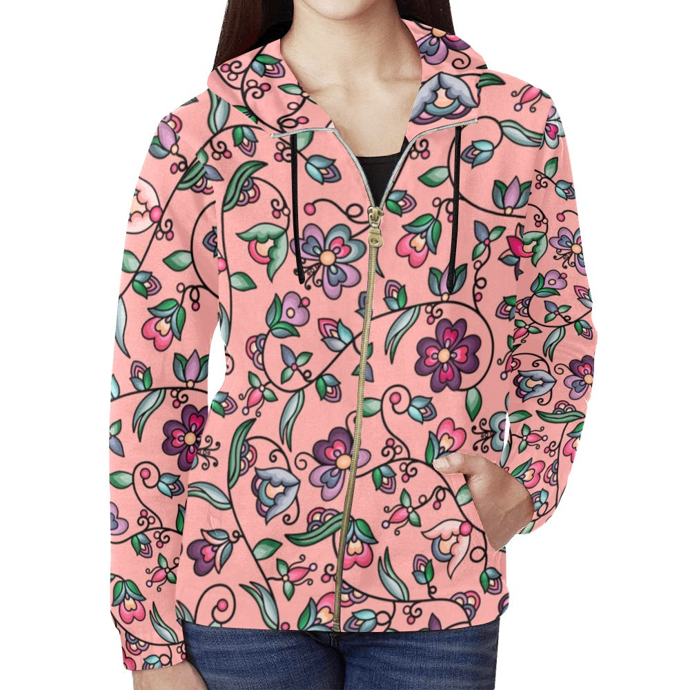 Amber Evening Garland Peach Full Zip Hoodie for Women