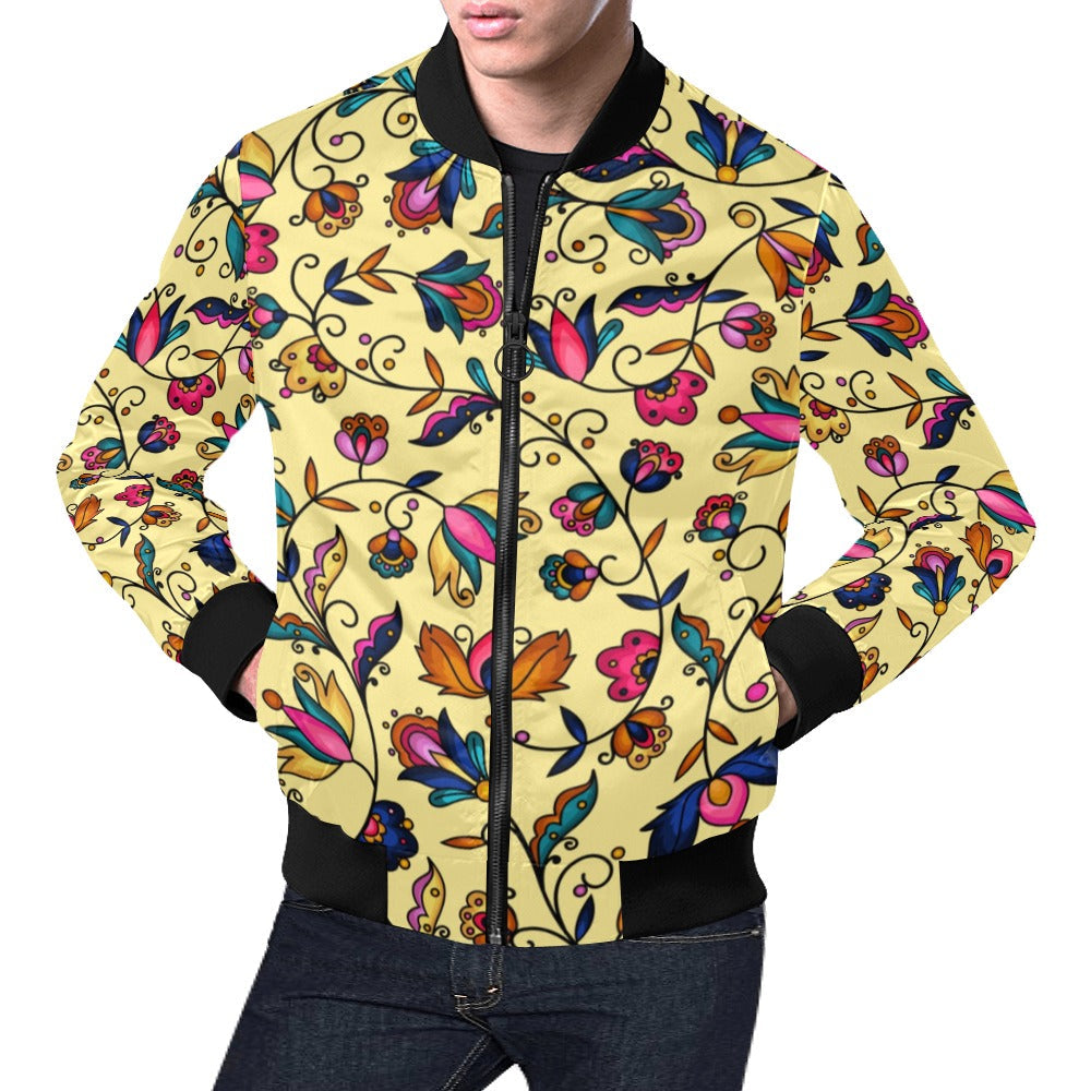 Copper Prairie Petals Yellow Bomber Jacket for Men