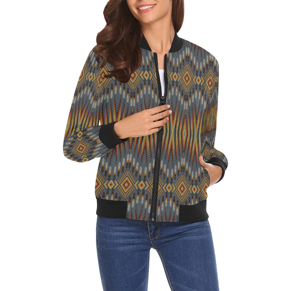 Fire Feather Grey Bomber Jacket for Women