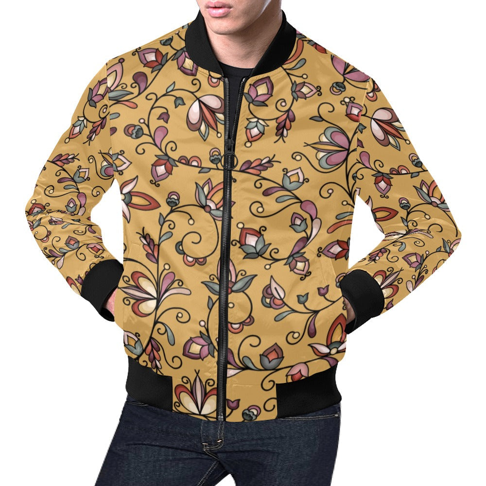 Burnt Sky Petals Gold Bomber Jacket for Men