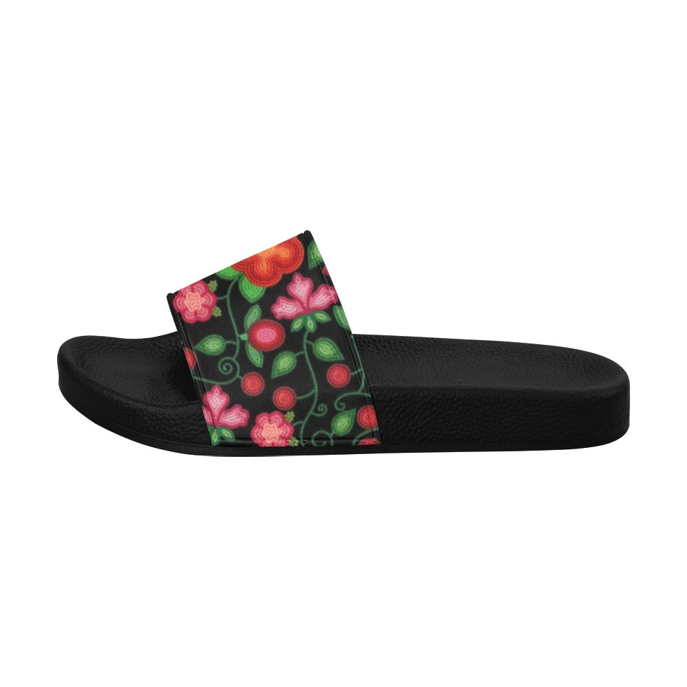 Rose Reverie Black Slide Sandals