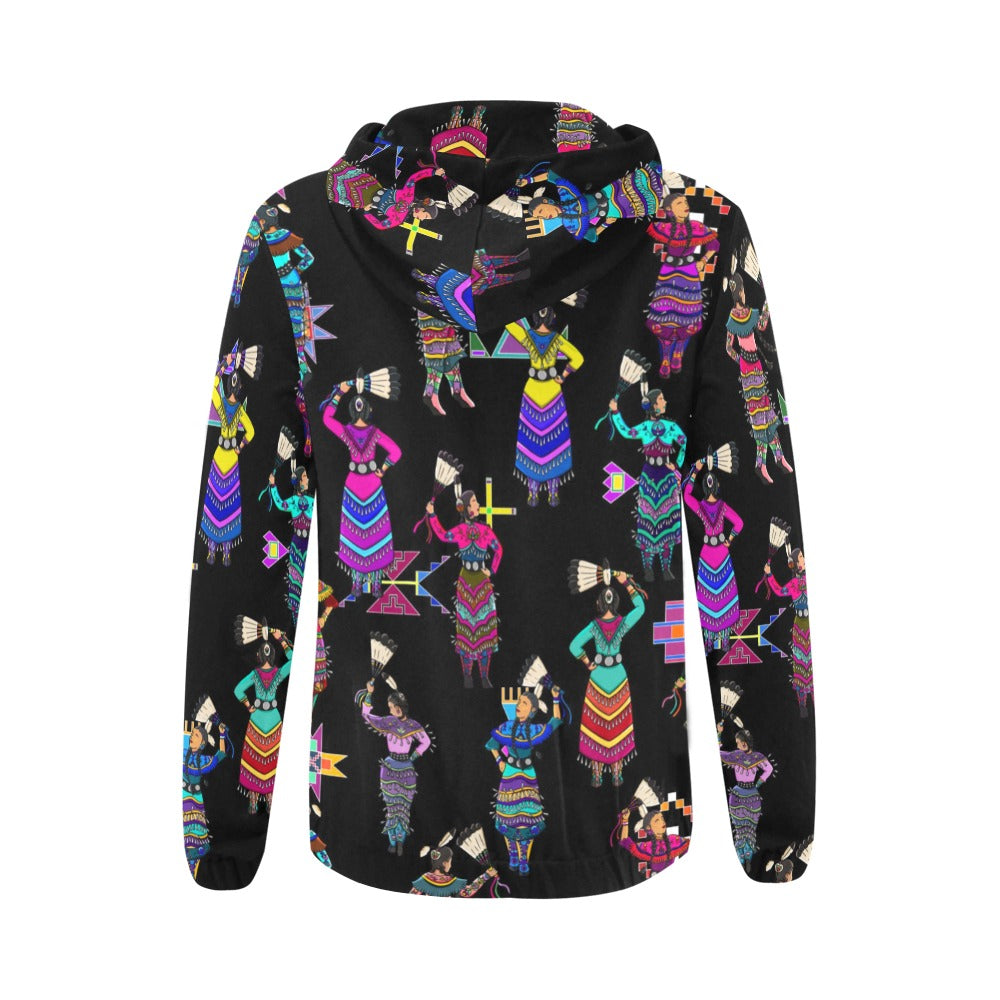Women's Jingle Dancers Black Full Zip Hoodie for Women