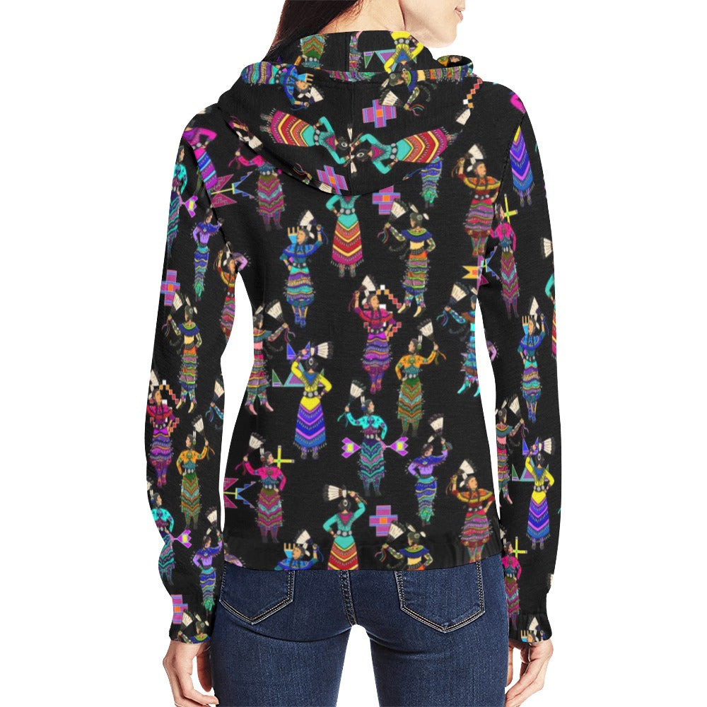 Women's Jingle Dancers Black Full Zip Hoodie for Women