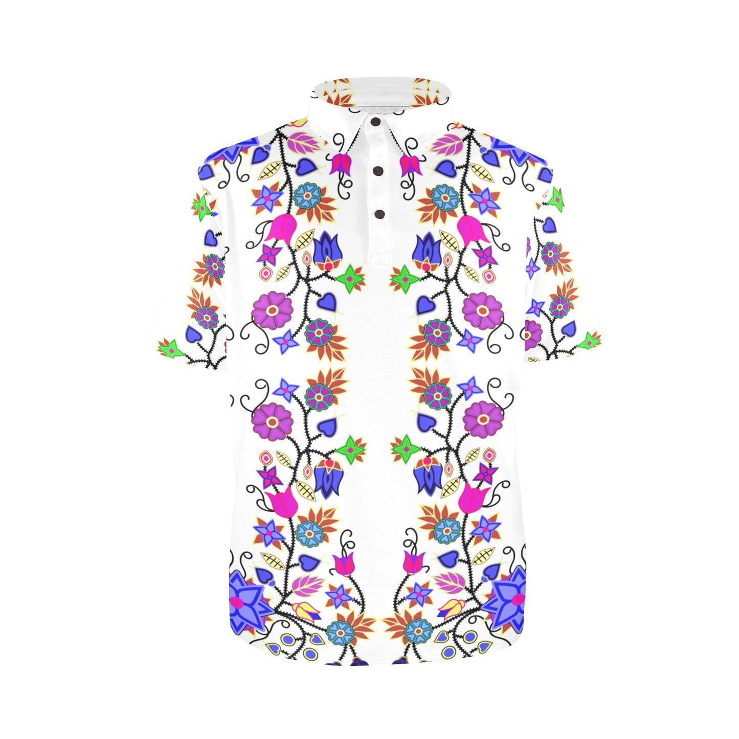 Floral Beadwork Seven Clans White Polo Shirt