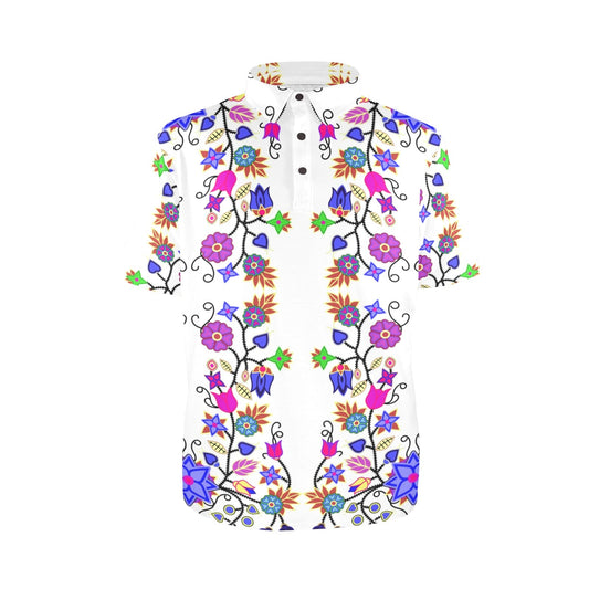 Floral Beadwork Seven Clans White Polo Shirt