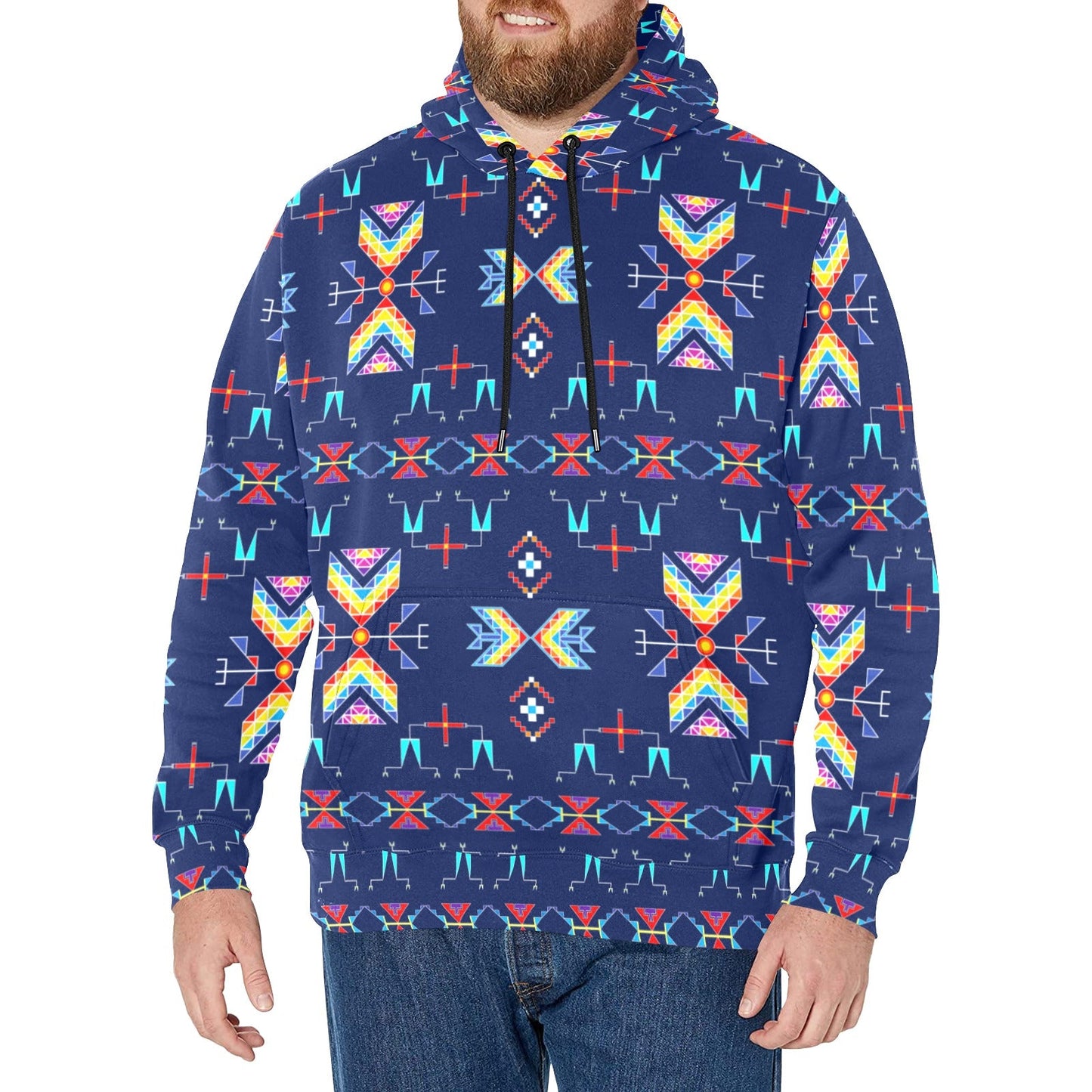 Rainy Chief Rainbow Night Lake Men's Long Sleeve Fleece Hoodie
