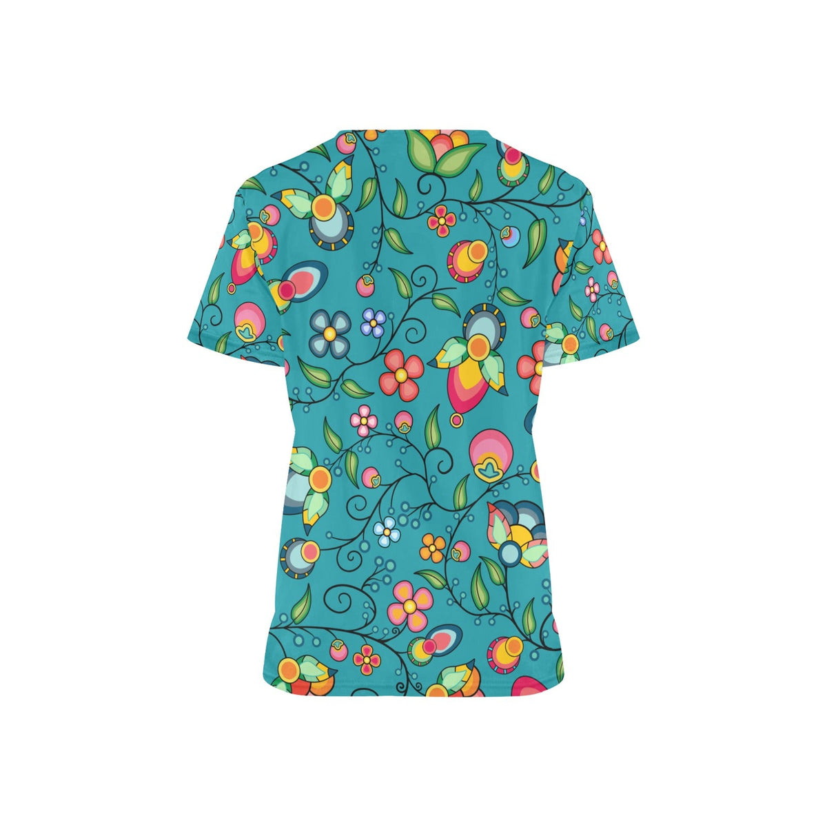 Floral Bounty Teal Scrub Top