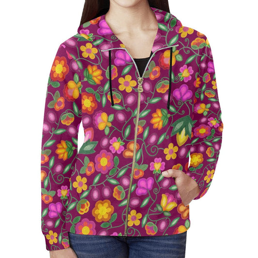 Boreal Bounty Dark Magenta Full Zip Hoodie for Women