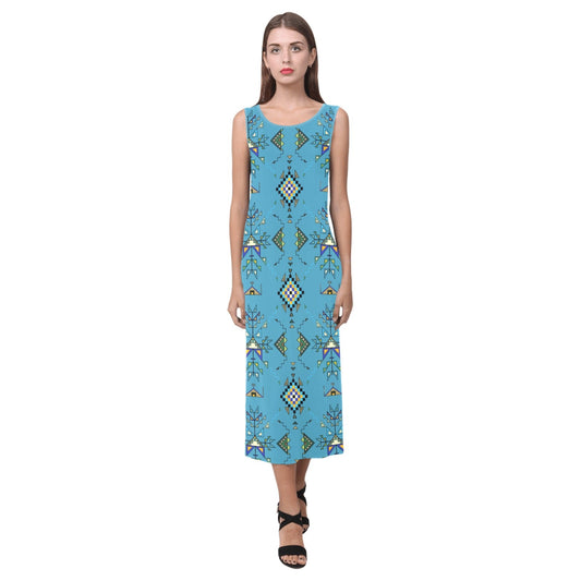 Bear Shield Blue Phaedra Sleeveless Open Fork Long Dress