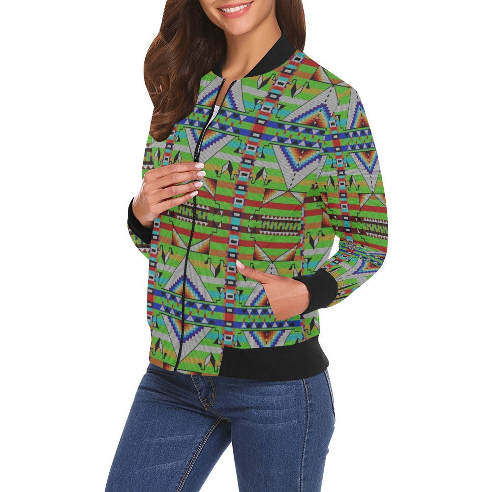 Medicine Blessing Lime Green Bomber Jacket for Women