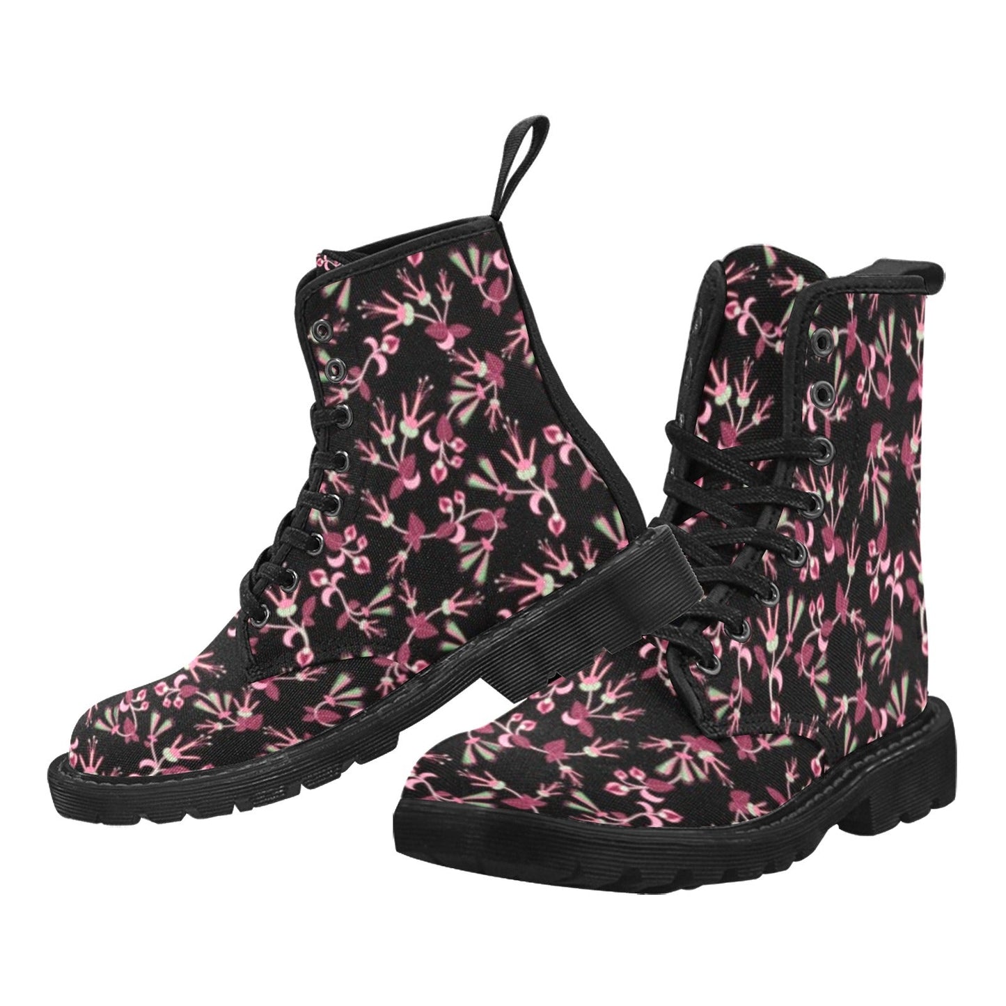 Floral Green Black Boots
