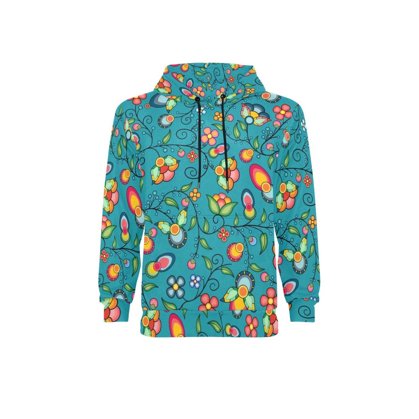 Floral Bounty Teal Men's Long Sleeve Fleece Hoodie