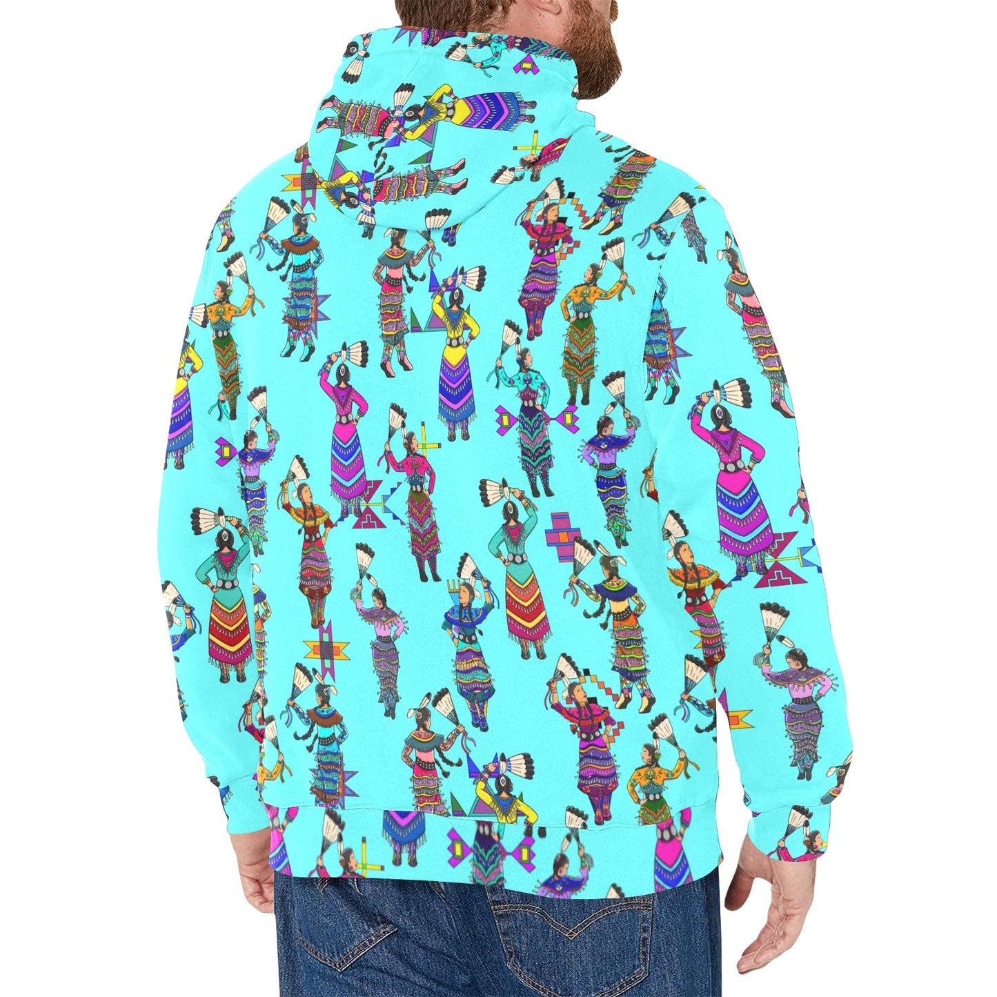 Women's Jingle Dancers Turquoise Men's Long Sleeve Fleece Hoodie