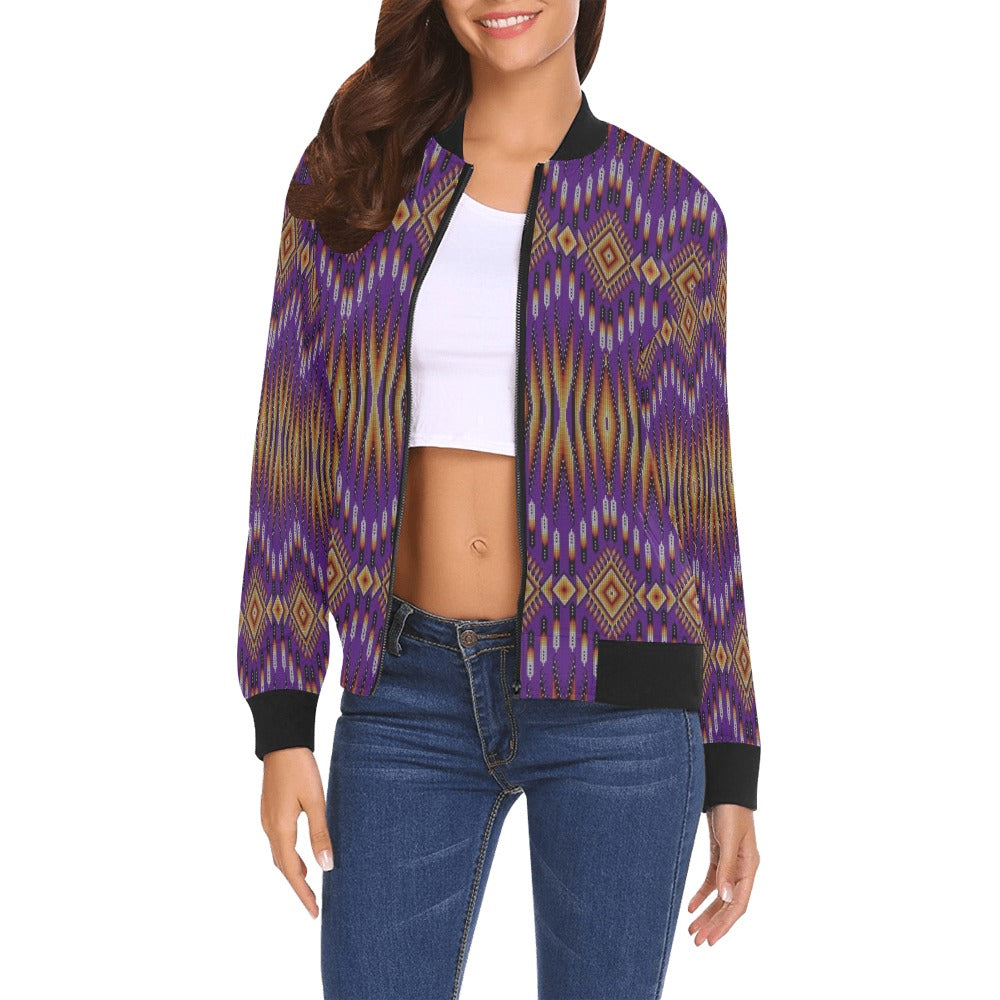 Fire Feather Purple Bomber Jacket for Women