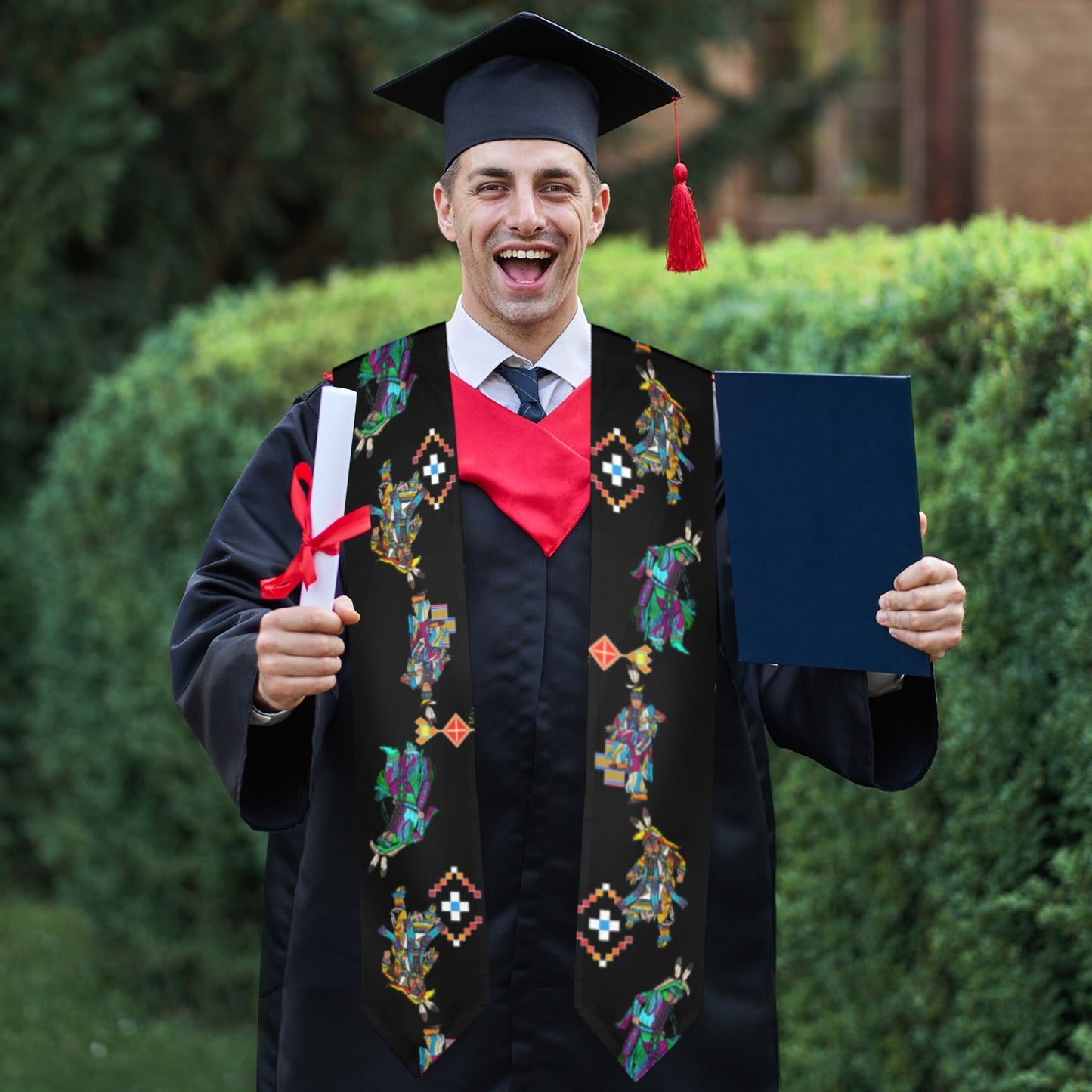 Men's Grass Dancers Black Graduation Stole