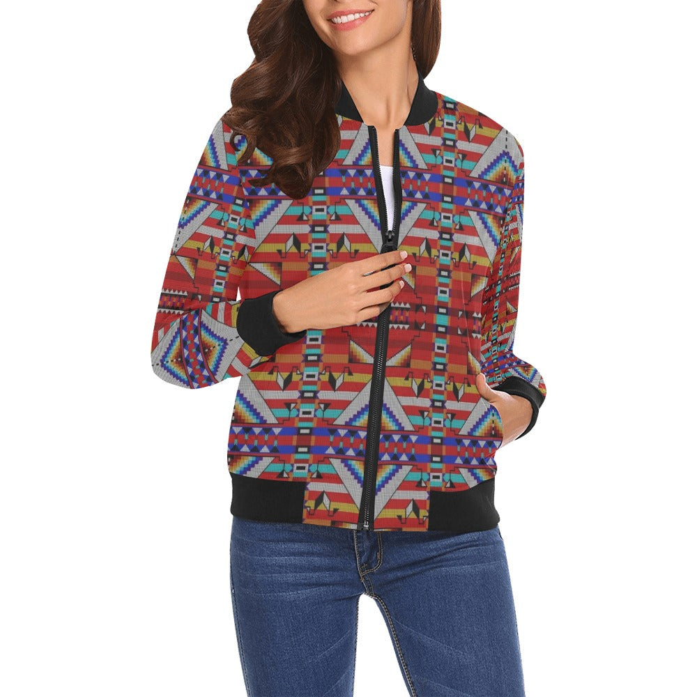 Medicine Blessing Red Bomber Jacket for Women