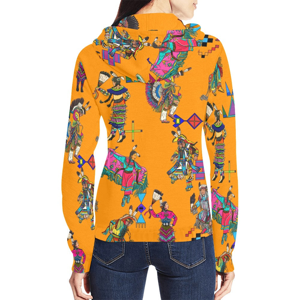 Grand Entry Dancers Orange Full Zip Hoodie for Women