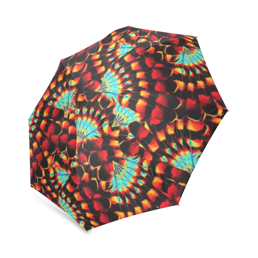 Hawk Feathers Fire and Turquoise Foldable Umbrella