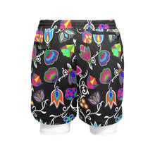 Load image into Gallery viewer, Indigenous Paisley Black Men&#39;s Sports Shorts with Compression Liner
