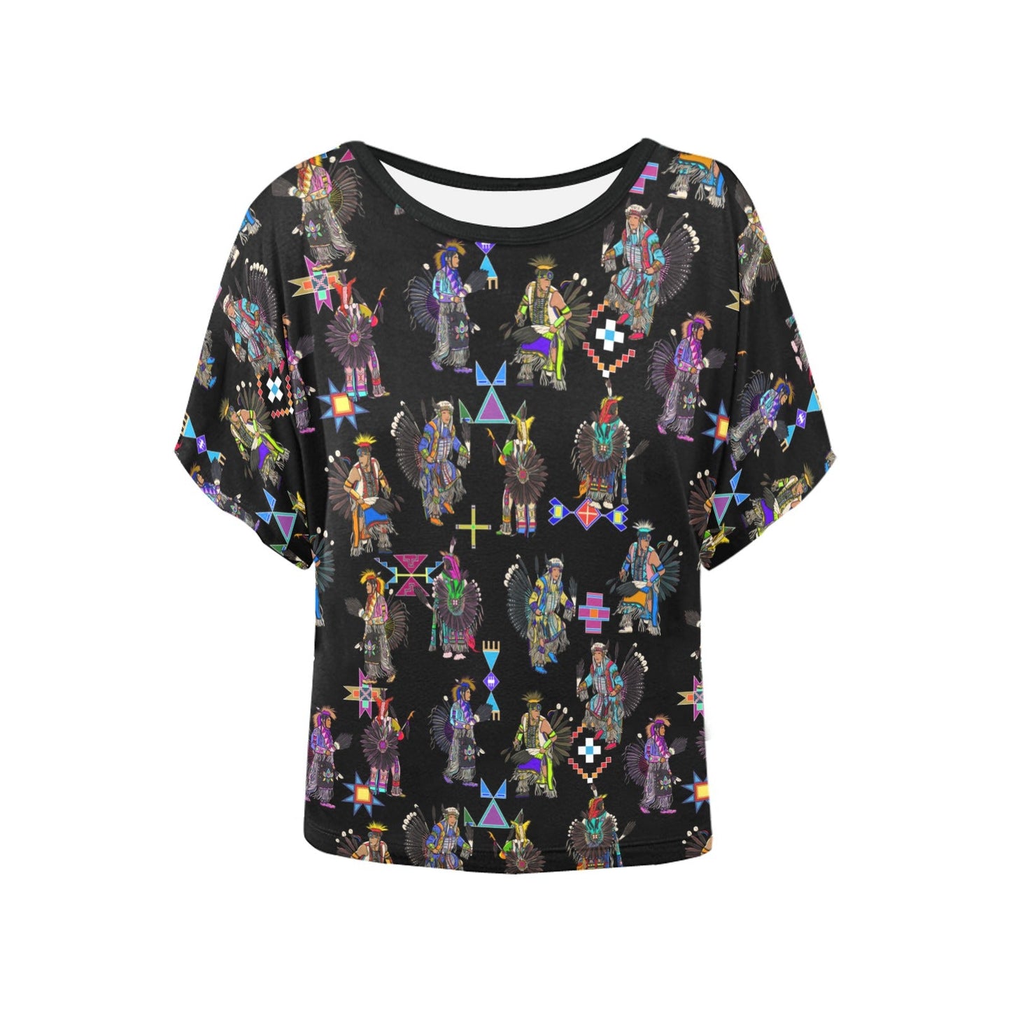 Men's Tradish Dancers Black Women's Batwing-Sleeved Blouse T shirt