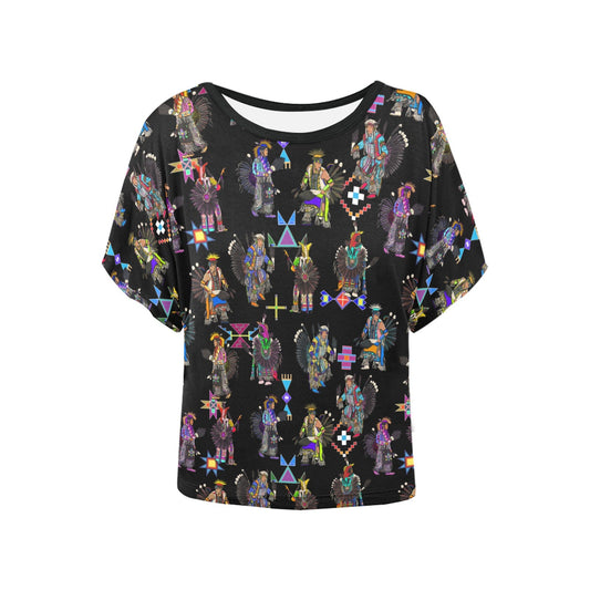 Men's Tradish Dancers Black Women's Batwing-Sleeved Blouse T shirt