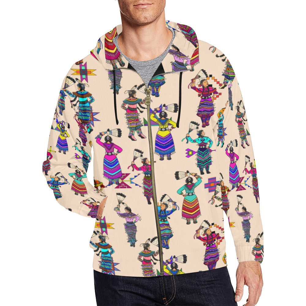 Women's Jingle Dancers Muslin Men's Zipper Hoodie