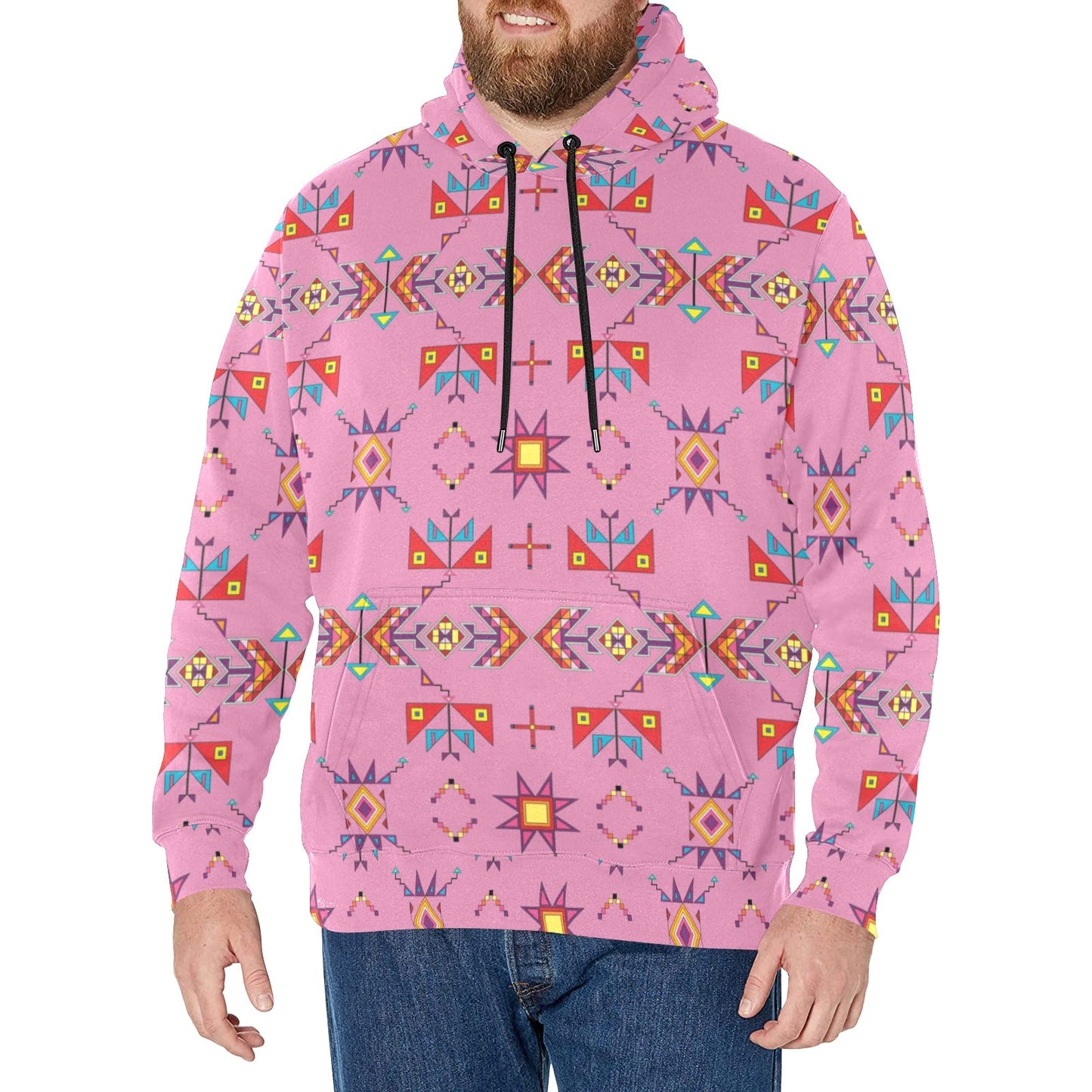 Scattered Generations Pink Men's Long Sleeve Fleece Hoodie