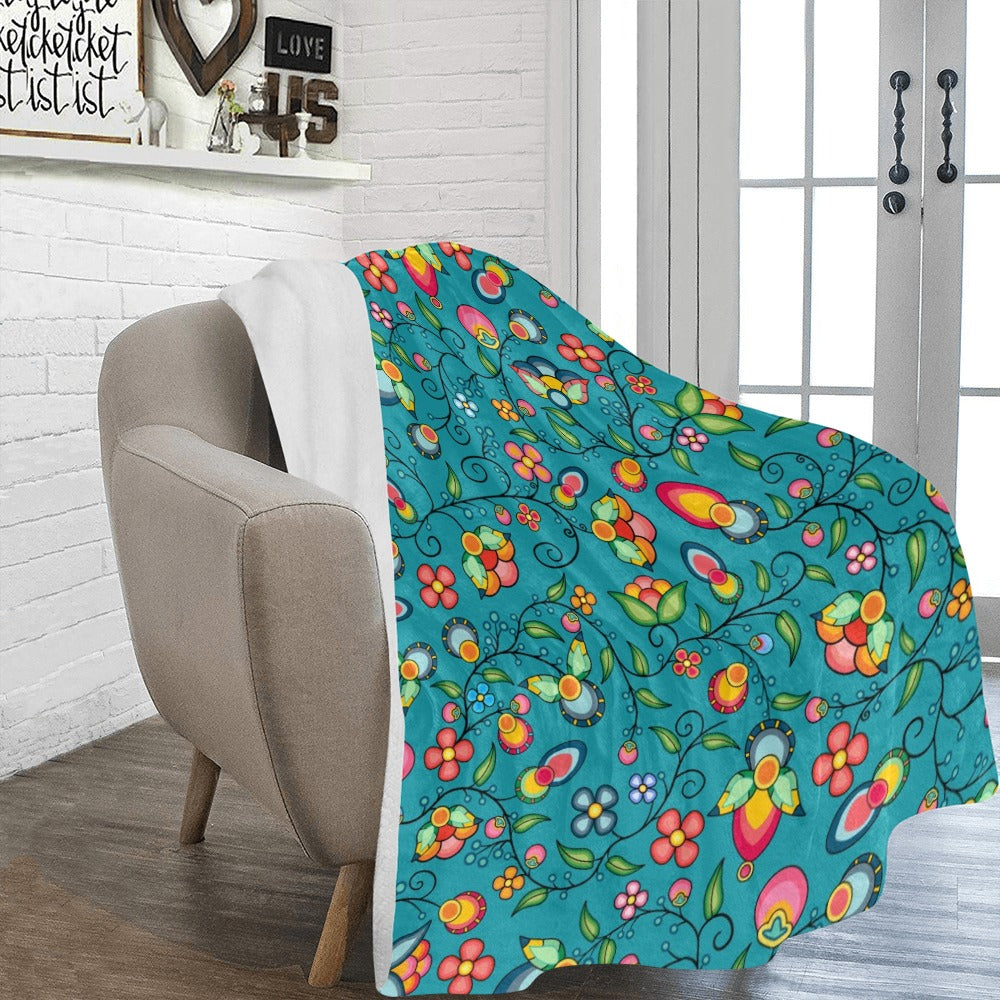 Floral Bounty Teal X-Large Micro Fleece Blanket