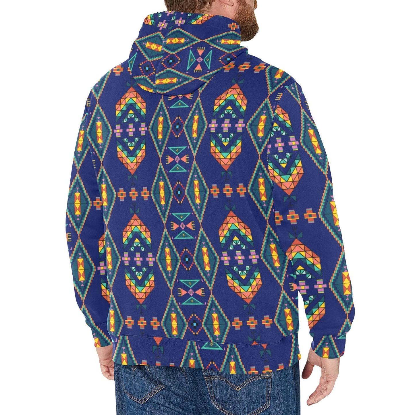 Travois Tipi Blue Men's Long Sleeve Fleece Hoodie