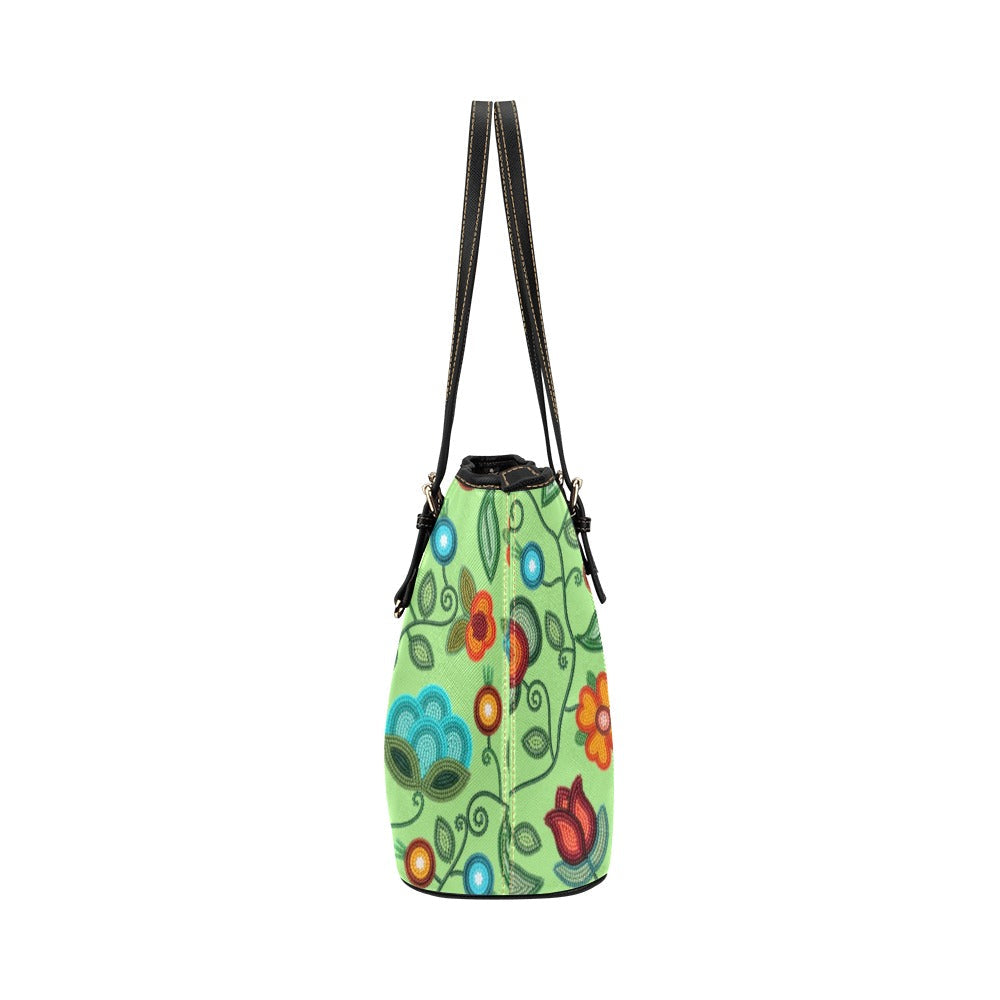 Prairie Fire Petals Sage Leather Tote