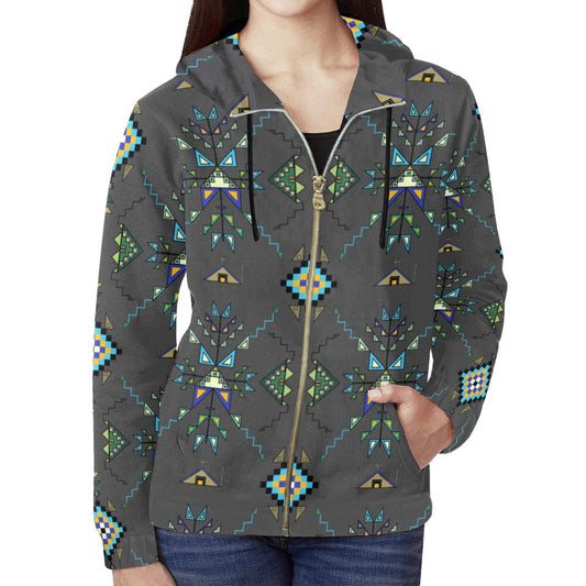 Bear Shield Dark Gray Full Zip Hoodie for Women