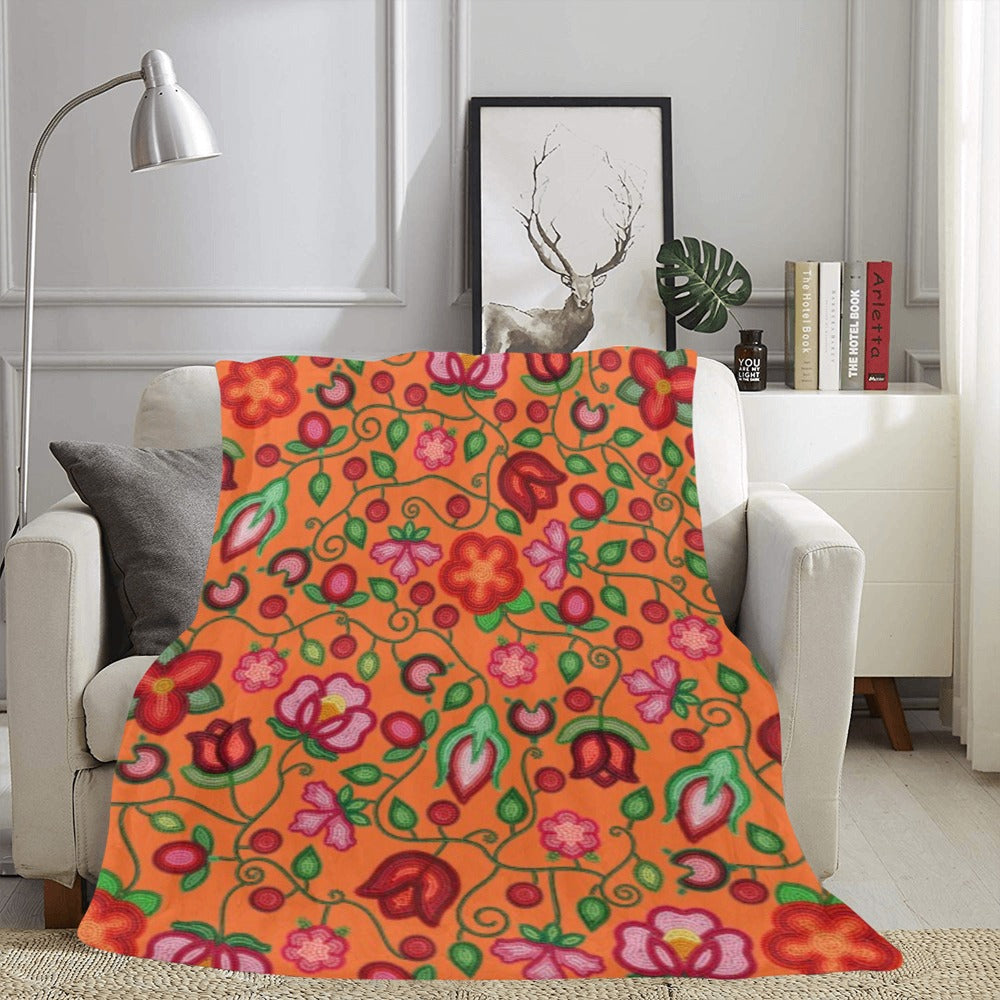 Rose Reverie Orange X-Large Micro Fleece Blanket