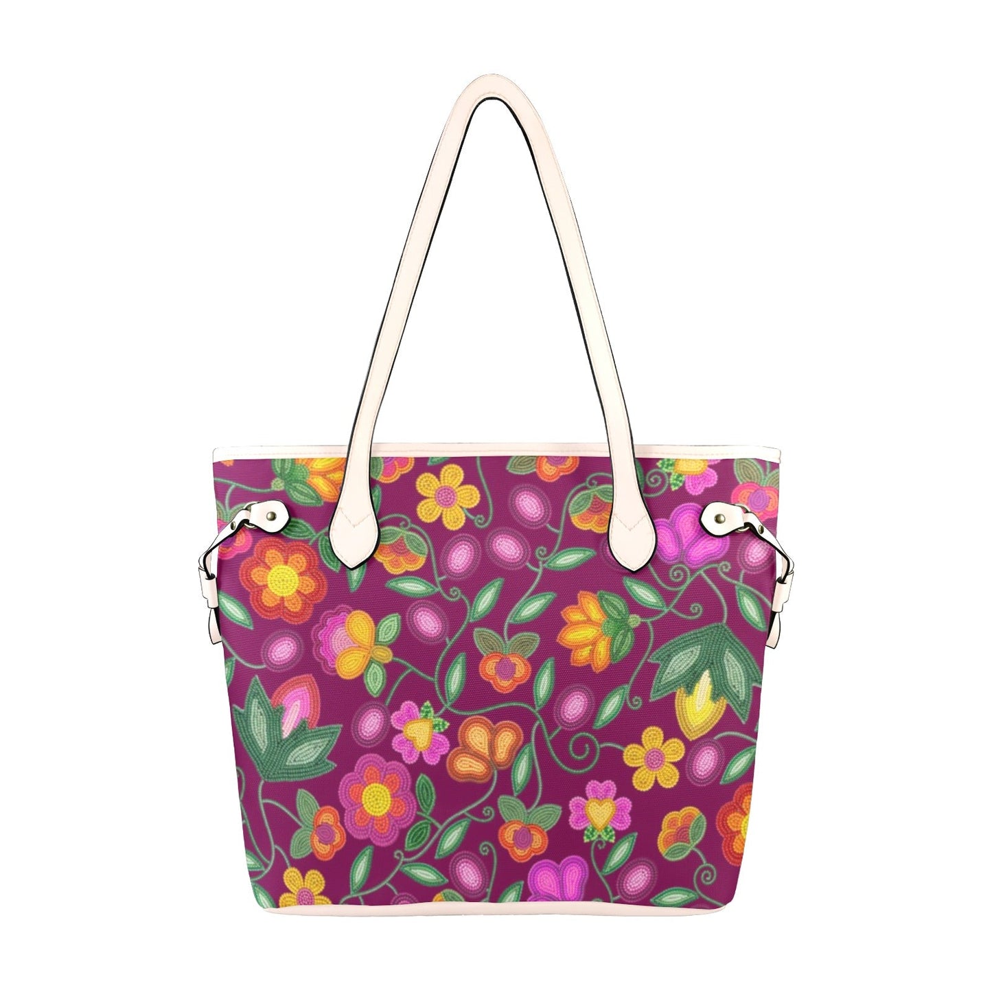 Boreal Bounty Dark Magenta Clover Canvas Tote