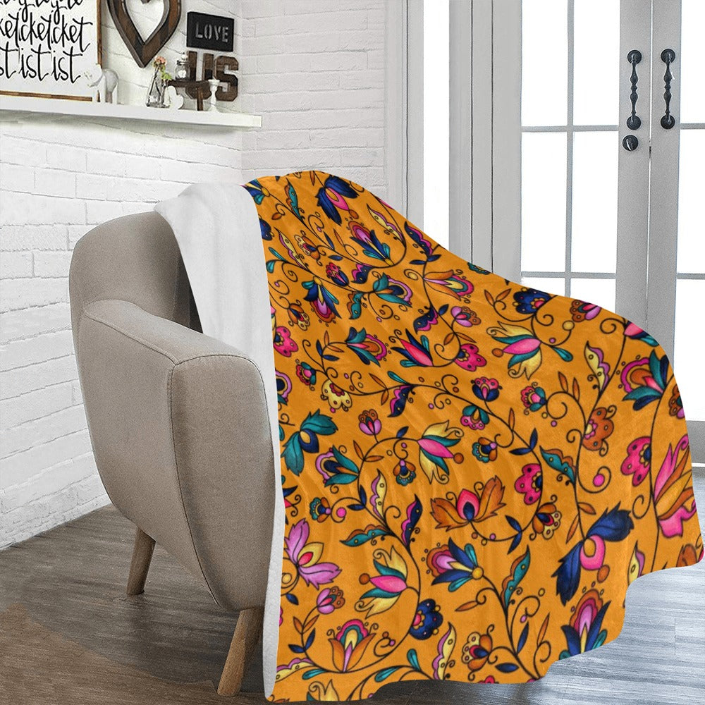 Copper Prairie Petals Orange X-Large Micro Fleece Blanket